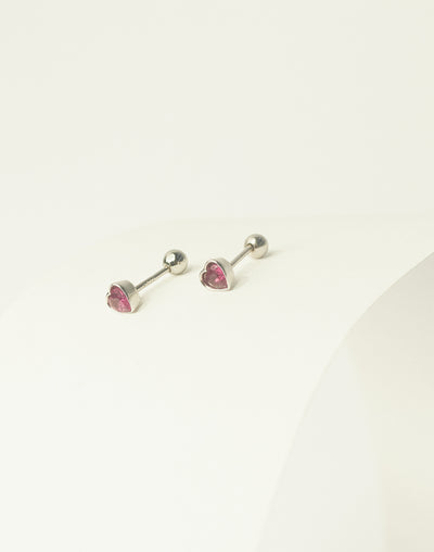 Aretes en Plata Zircon Corazón Siam