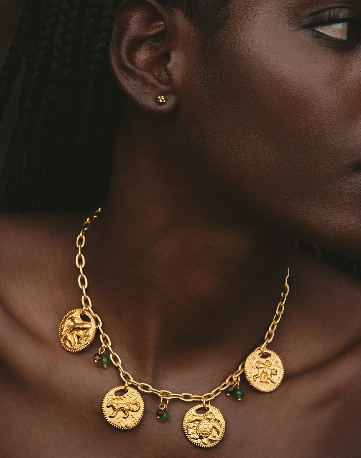 Maxi Collar + Aretes Monedas Selva Verde